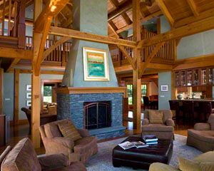 Timber Frame Living Room with Fireplace